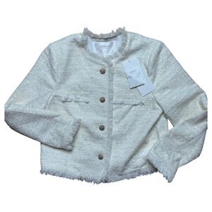 Goelia Jacket Womens M Off White Tweed Fringed Button Up Blazer NWT